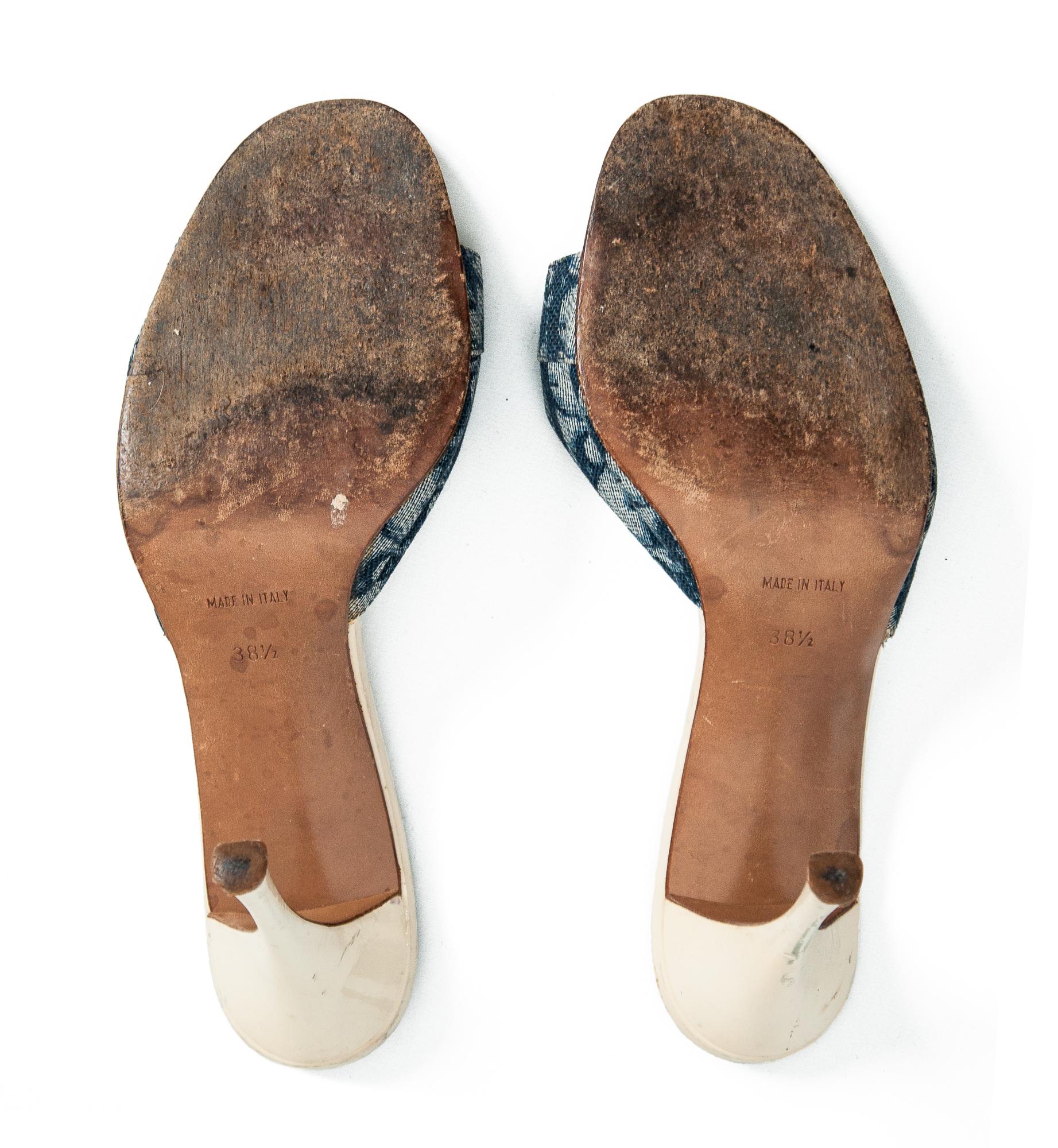 Christian Dior Blue Monogram High Heel Mules size 38.5 4