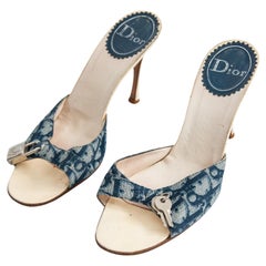 Christian Dior Blue Monogram High Heel Mules size 38.5