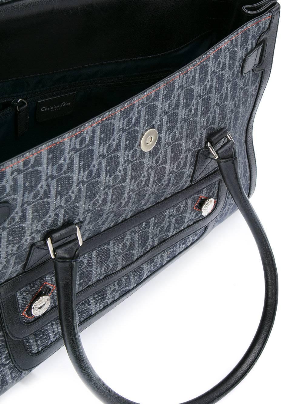 Black Christian Dior Blue Monogram Kelly Style Carryall Top Handle Satchel Tote Bag
