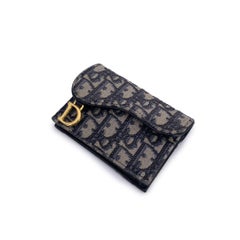Christian Dior Blue Monogram Oblique Saddle Card Coin Wallet