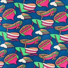 CHRISTIAN DIOR Corbata de seda azul multicolor abstracta