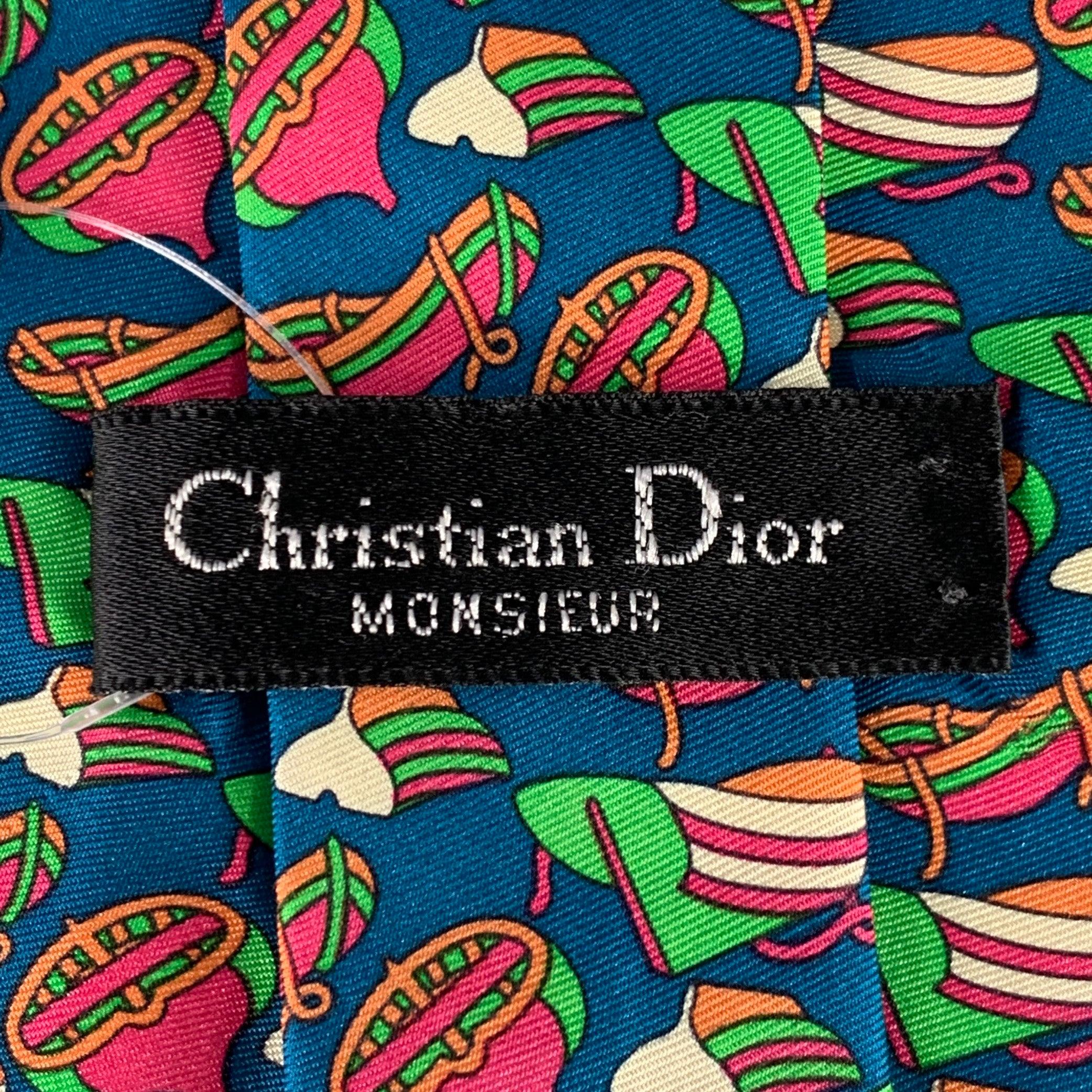Men's CHRISTIAN DIOR Blue Multi Color Abstract Silk Tie For Sale
