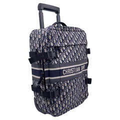 Christian Dior valise à roulettes Dior Travel en toile oblique bleue