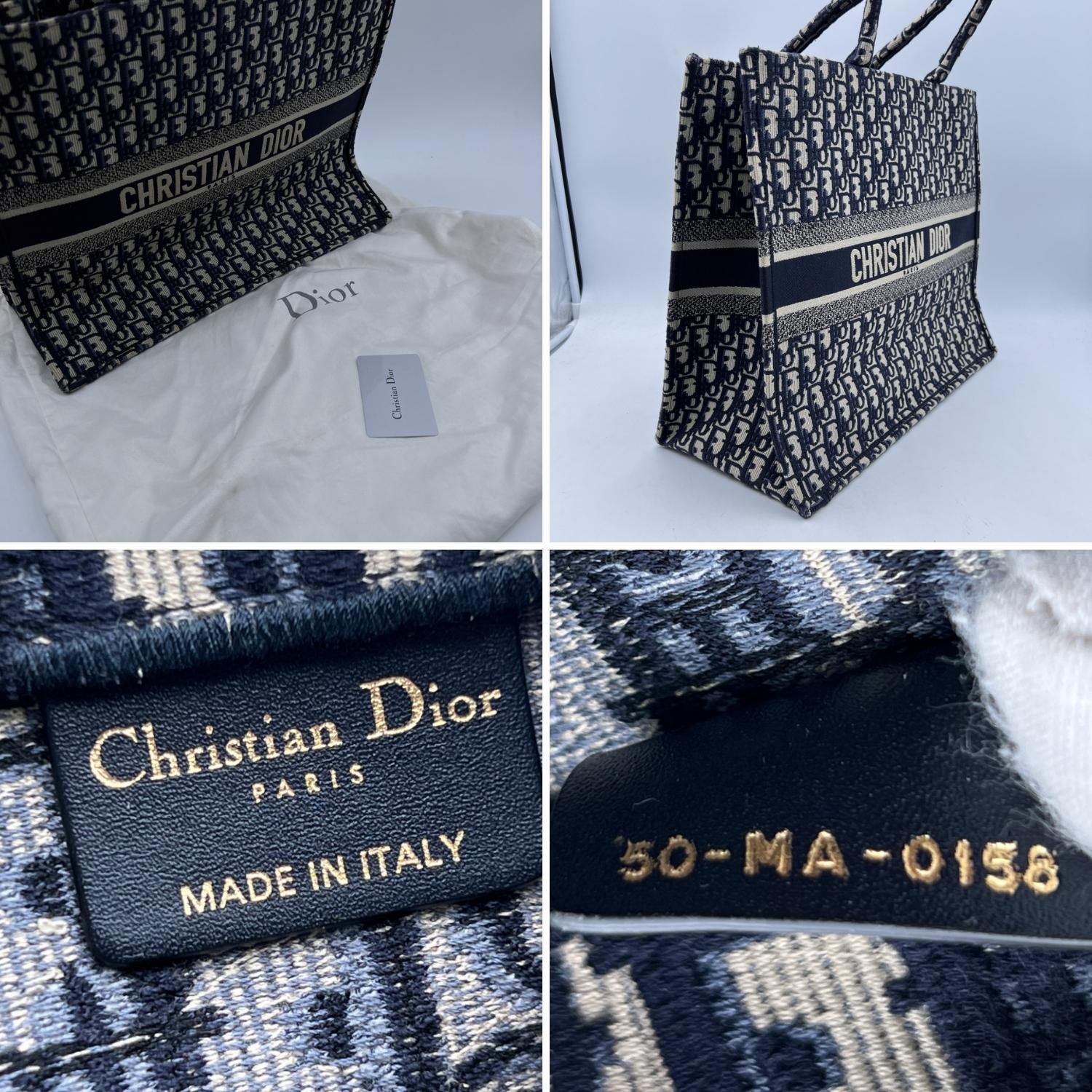 Women's Christian Dior Blue Oblique Canvas Large Book Tote Bag Handbag
