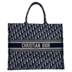 Christian Dior Blue Oblique Canvas Large Book Tote Bag Handbag