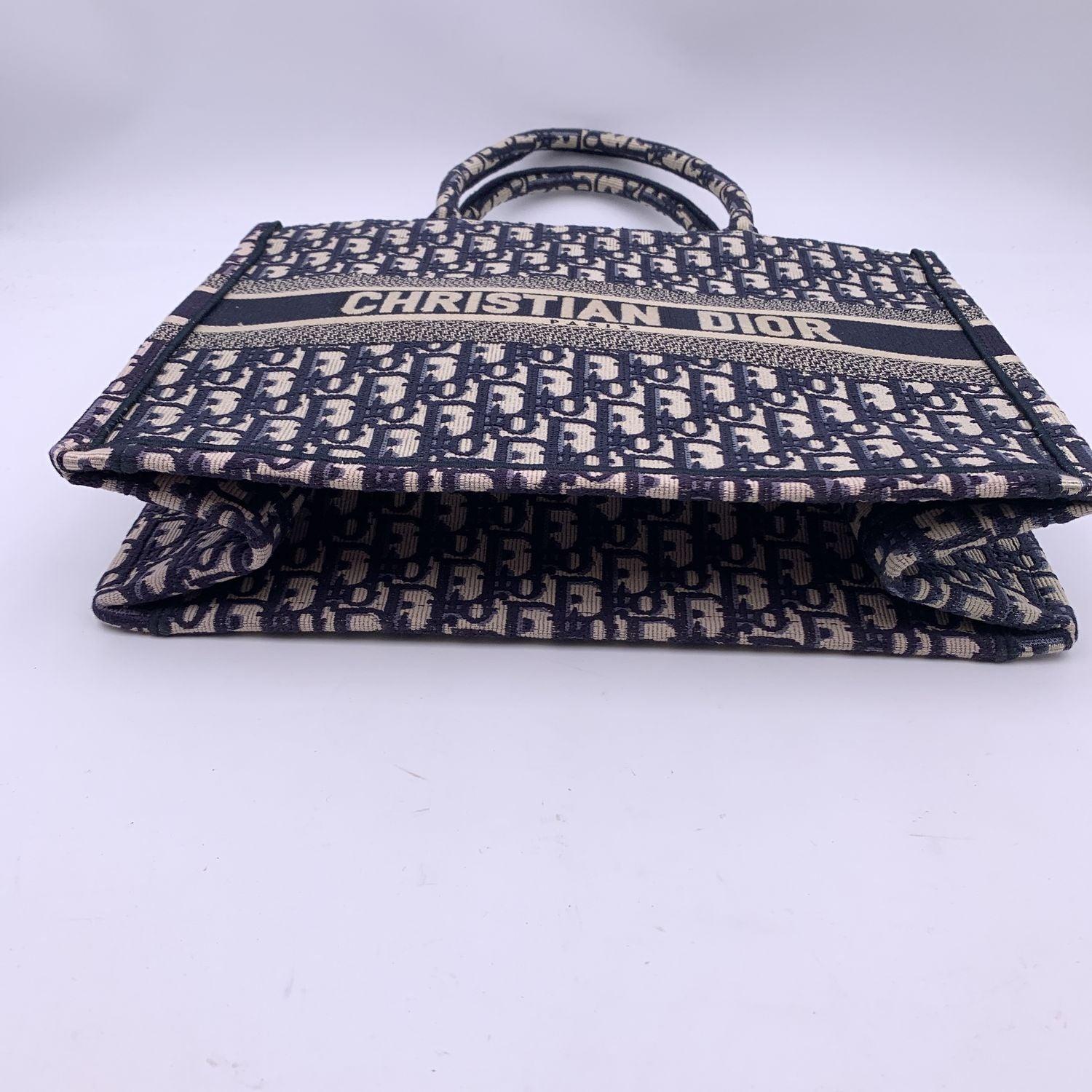 Women's Christian Dior Blue Oblique Canvas Medium Book Tote Bag Handbag For Sale