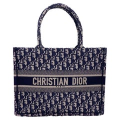 Used Christian Dior Blue Oblique Canvas Medium Book Tote Bag Handbag