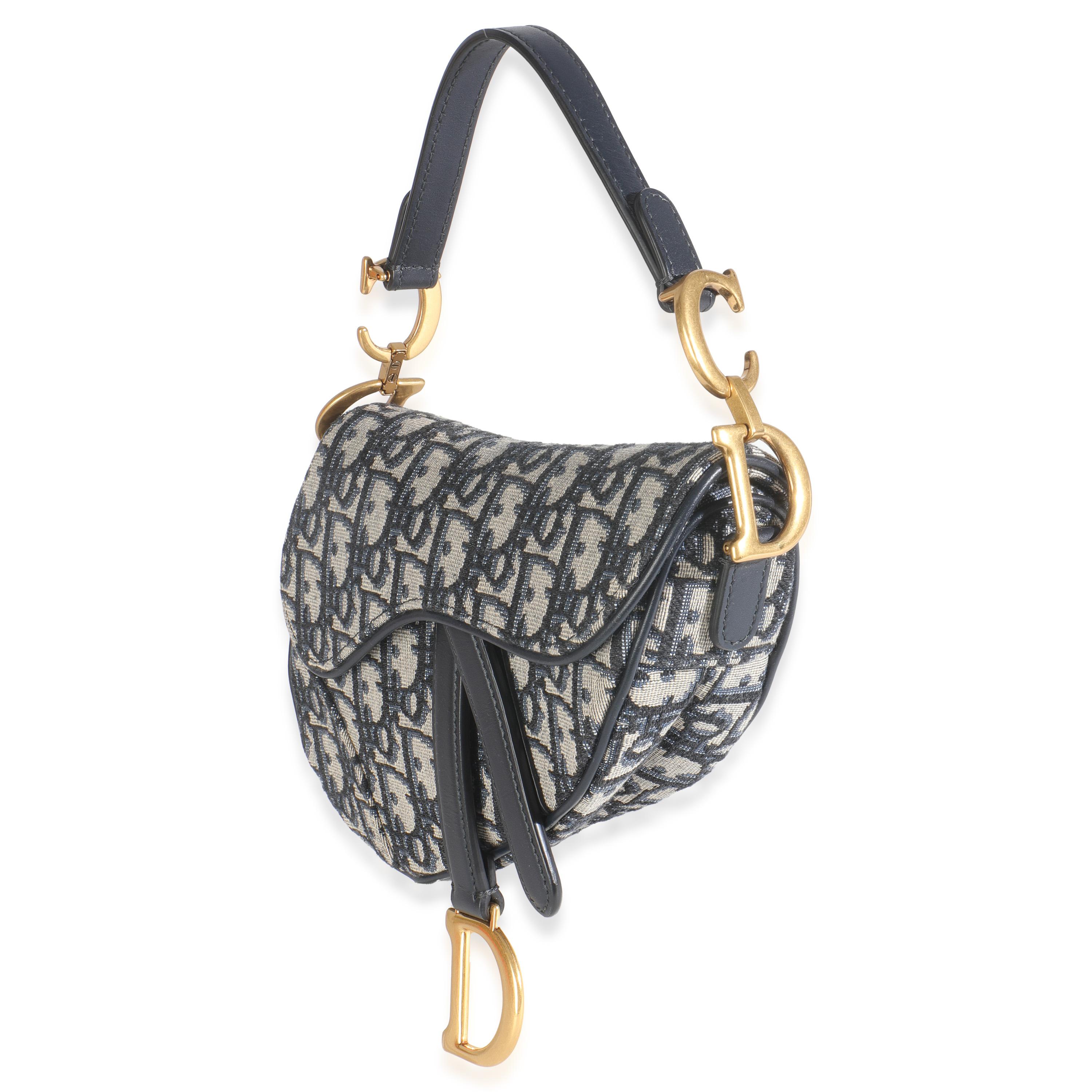 Noir Christian Dior Blue Oblique Canvas Mini Saddle Bag en vente