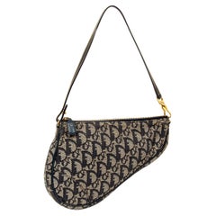 CHRISTIAN DIOR bleu Toile oblique MINI SADDLE Pochette à l'épaule