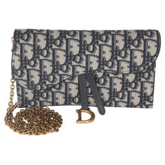 Christian Dior Blue Oblique Canvas Saddle Chain Pouch Christian Dior Blue Oblique Canvas Saddle Chain Pouch