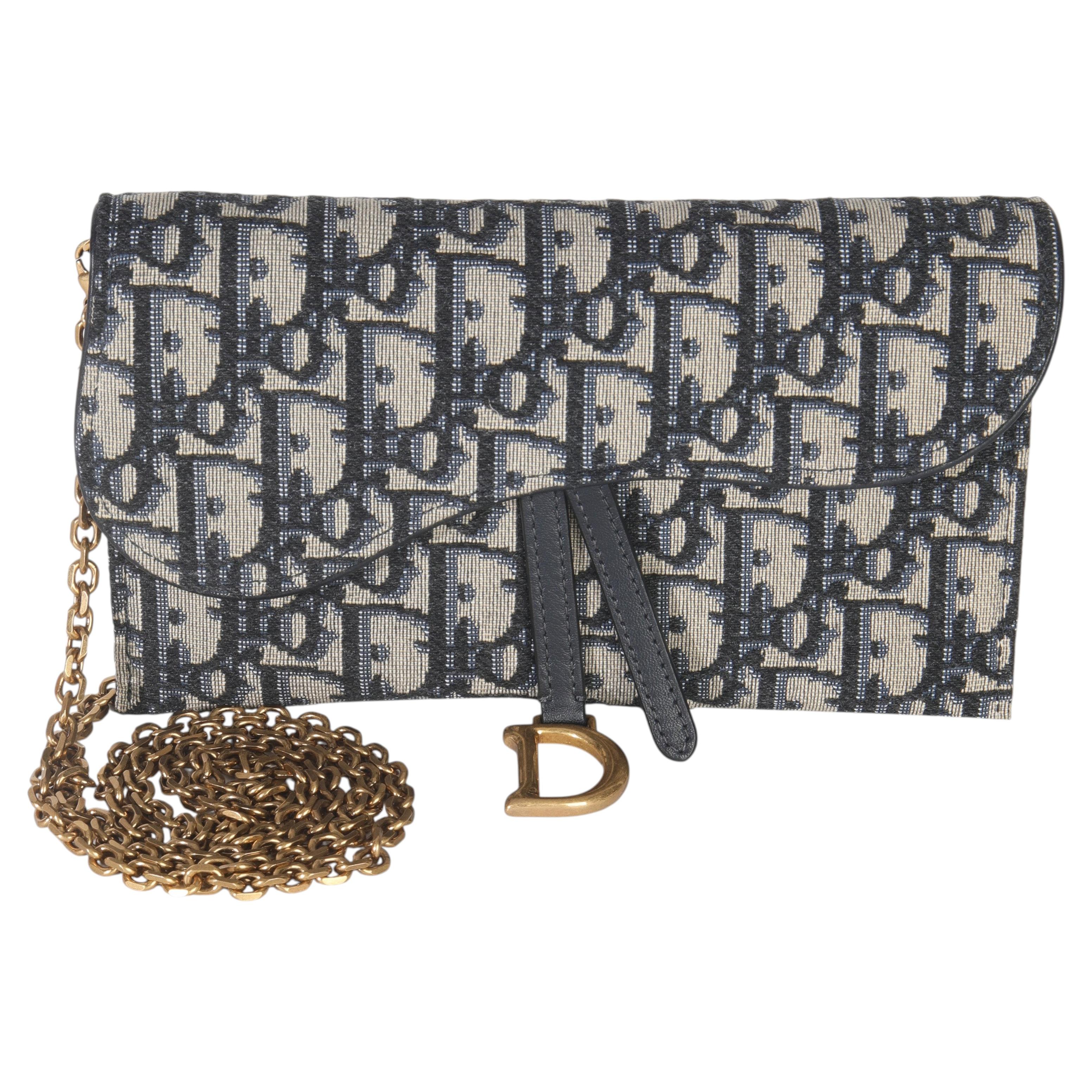Christian Dior Blue Oblique Canvas Saddle Chain Pouch