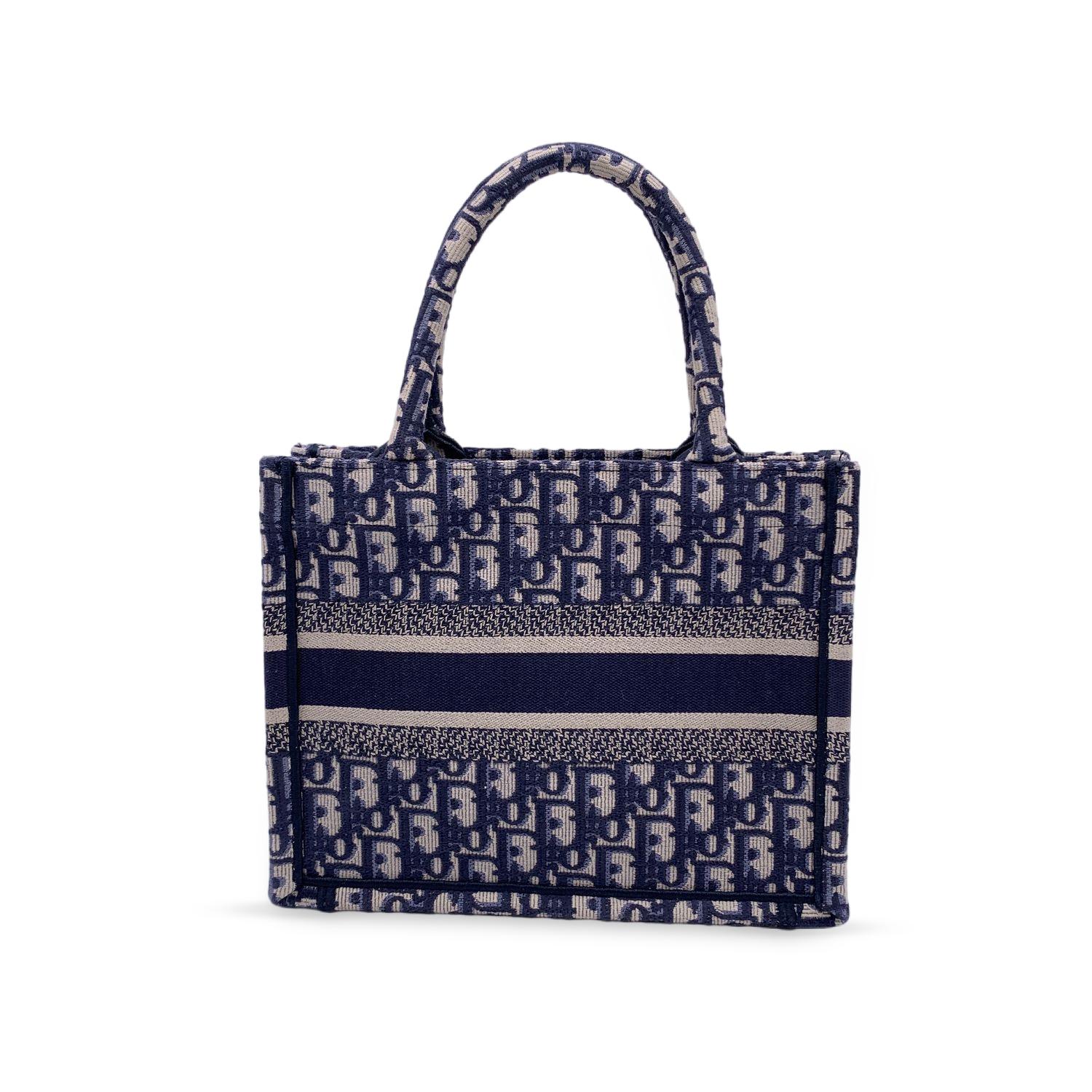 Black Christian Dior Blue Oblique Canvas Small Book Tote Bag Handbag