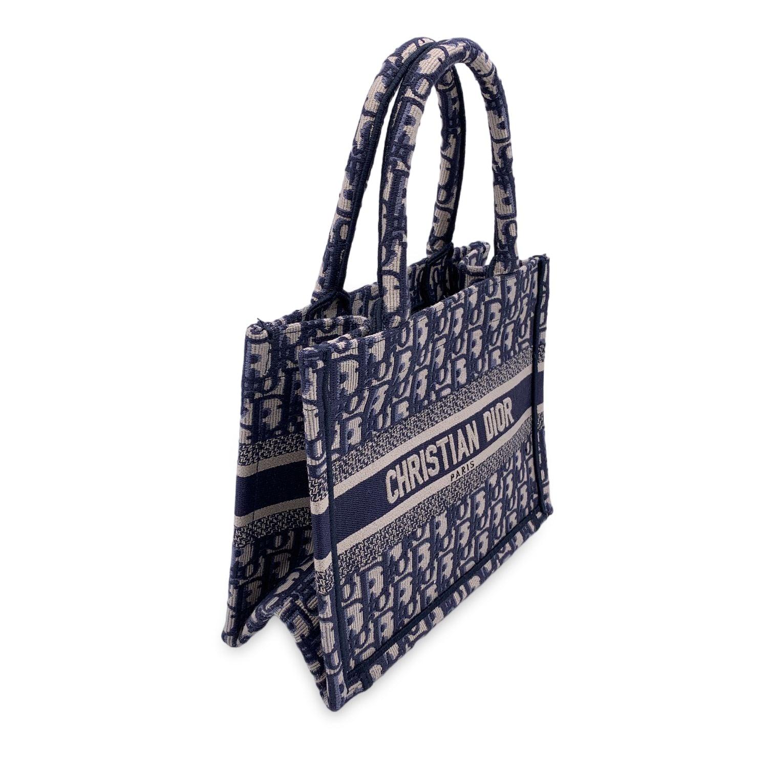 Christian Dior Blue Oblique Canvas Small Book Tote Bag Handbag For Sale 2