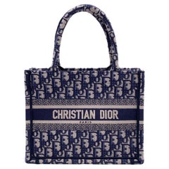 Christian Dior Bleu Oblique Canvas Small Book Tote Bag Handbag