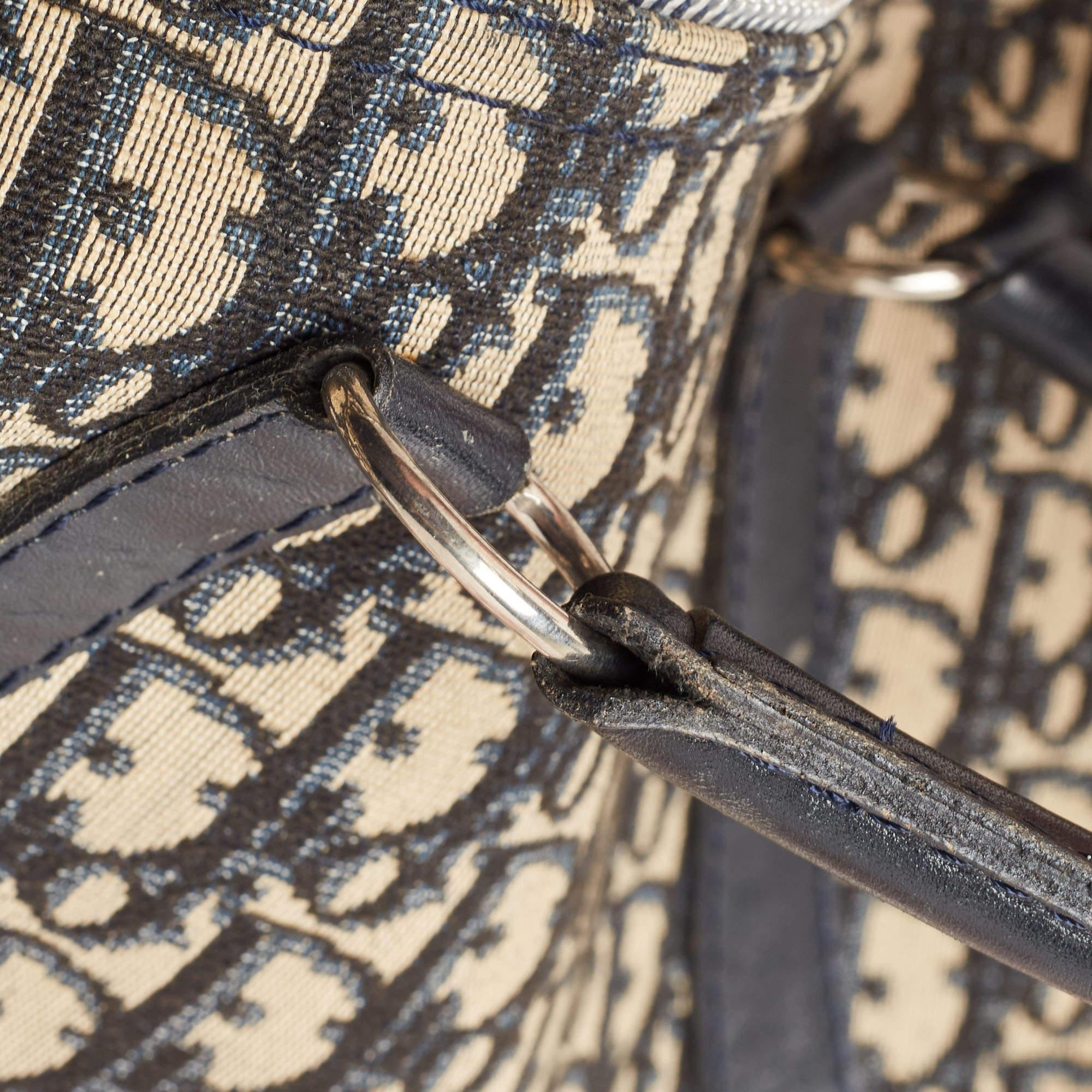 Christian Dior Blue Oblique Canvas Vintage Boston Bag In Good Condition In Dubai, Al Qouz 2