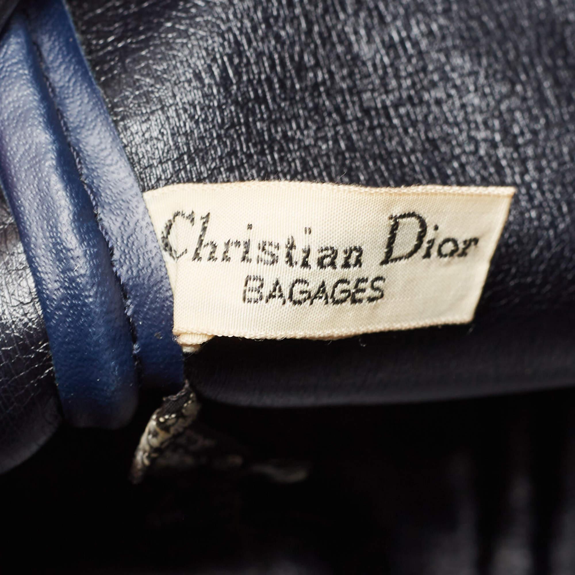 Christian Dior Blue Oblique Canvas Vintage Boston Bag For Sale 3