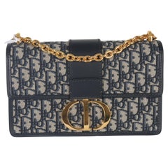 Christian Dior Blue Oblique Dior 30 Montaigne Chain Bag