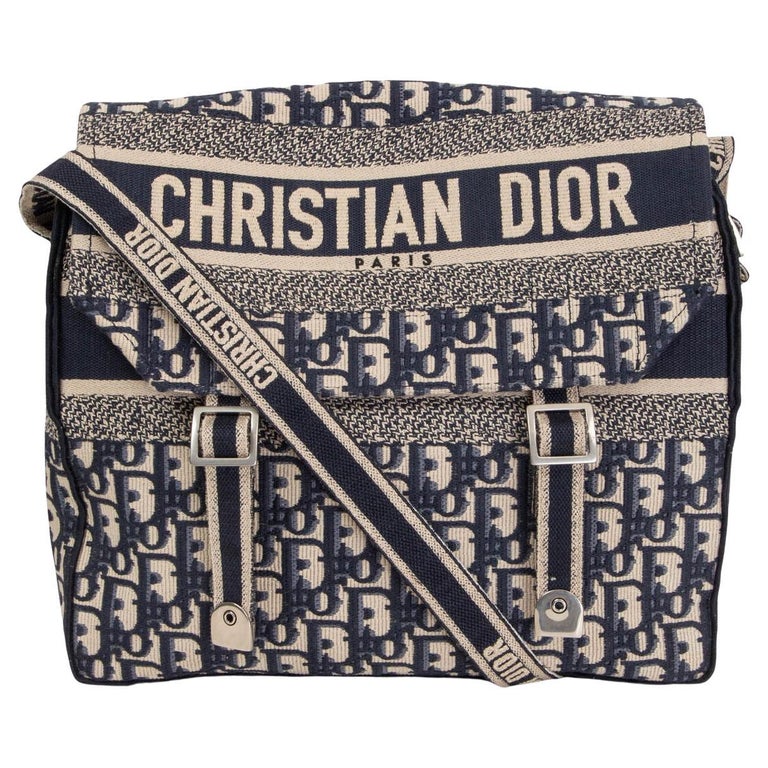 CHRISTIAN DIOR blue Oblique Embroidered DIORCAMP Messenger Bag at