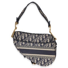 Christian Dior Blue Oblique Embroidered Medium Saddle Bag