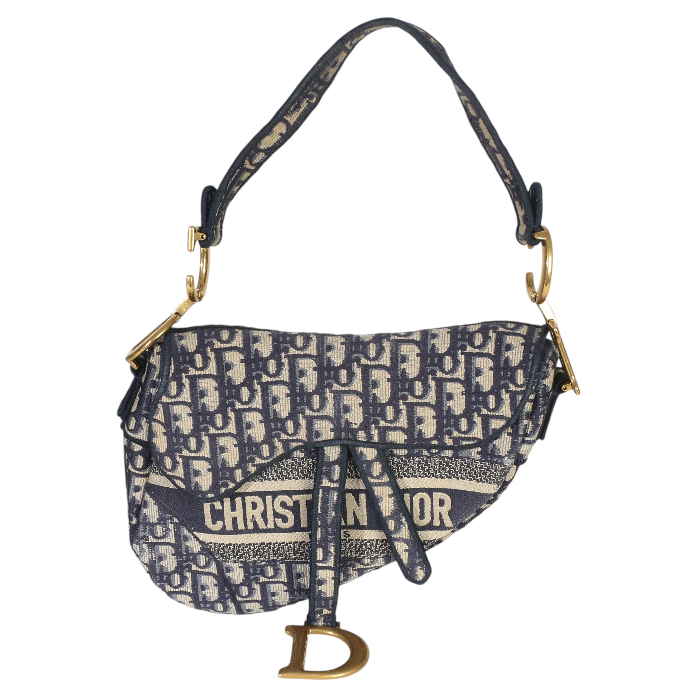 Christian Dior Borsa media ricamata obliqua blu in vendita
