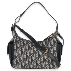 Christian Dior Blue Oblique Jacquard Calfskin Medium D-Dream Hobo