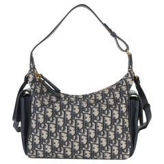 Christian Dior Blue Oblique Jacquard Calfskin Medium D-Dream Hobo