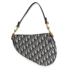 Christian Dior Blue Oblique Jacquard Canvas Medium Saddle Bag