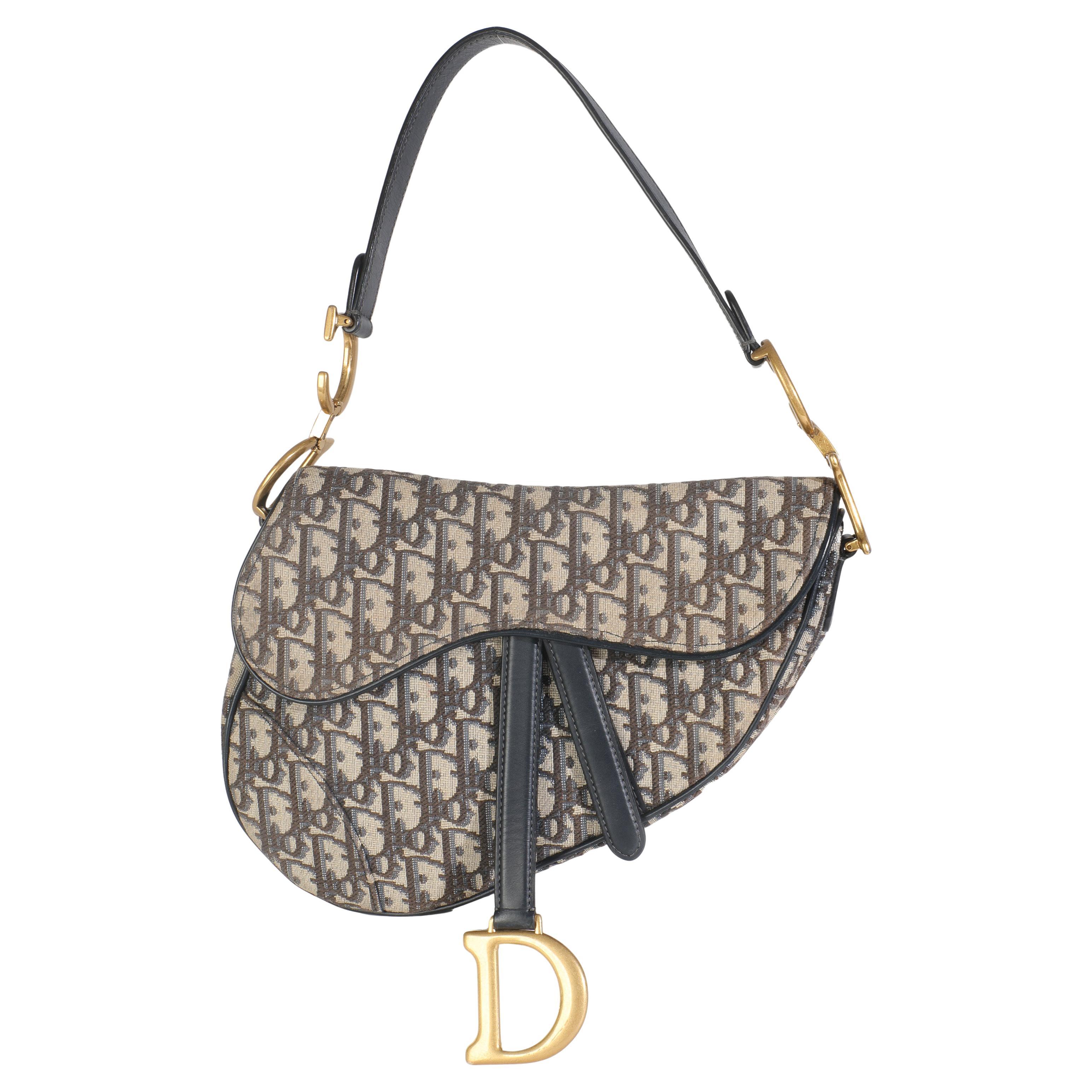 Christian Dior Borsa media in tela jacquard blu obliqua