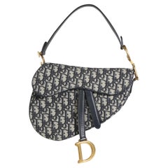 Christian Dior Blue Oblique Jacquard Canvas Medium Saddle Bag