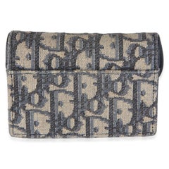 Christian Dior Blue Oblique Jacquard Saddle Bloom Card Holder