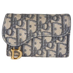 Christian Dior Blue Oblique Jacquard Saddle Bloom Card Holder