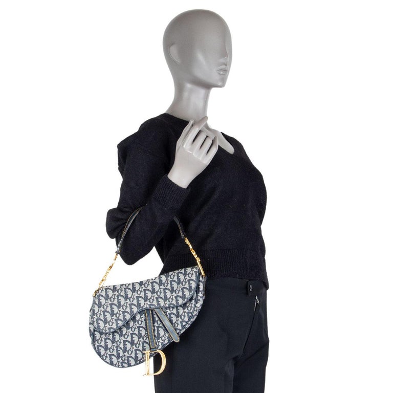 Authentic Christian Dior Saddle Bag Blue Dior Oblique Jacquard