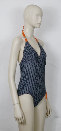 CHRISTIAN DIOR Blue Oblique Monogram Print One-Piece Swimsuit