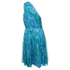 Christian Dior Blue Paisley Printed One Shoulder Mini Dress L