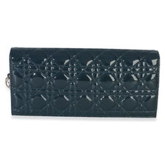 Christian Dior Blue Patent Cannage Lady Dior Clutch With Chain