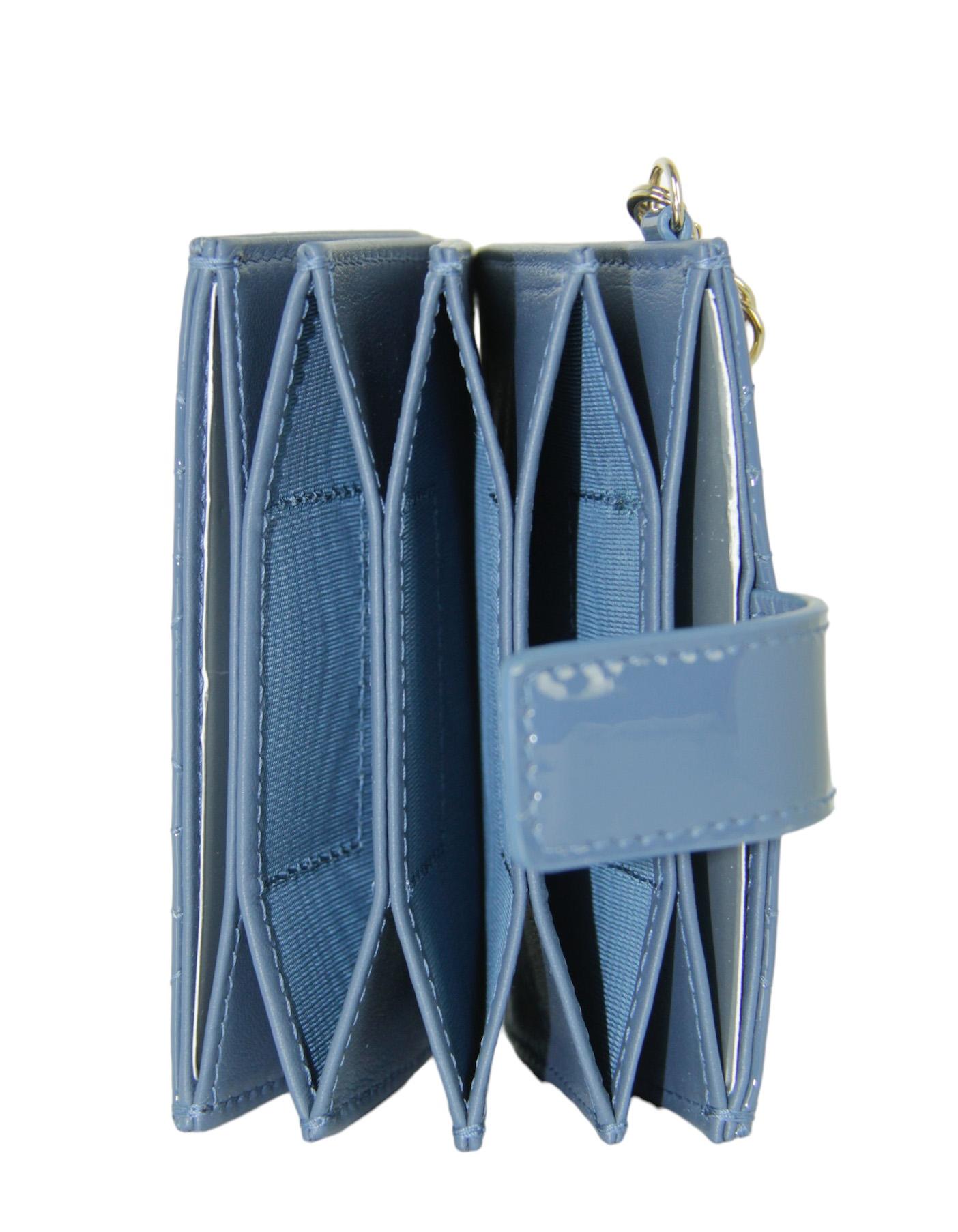 Christian Dior Blue Patent Lady Dior Jasmine Card Holder Wallet 1