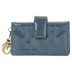 Christian Dior Blue Patent Lady Dior Jasmine Card Holder Wallet