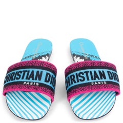 CHRISTIAN DIOR blue & pink 2022 D-WAY JUNGLE POP Slides Sandals Shoes 38
