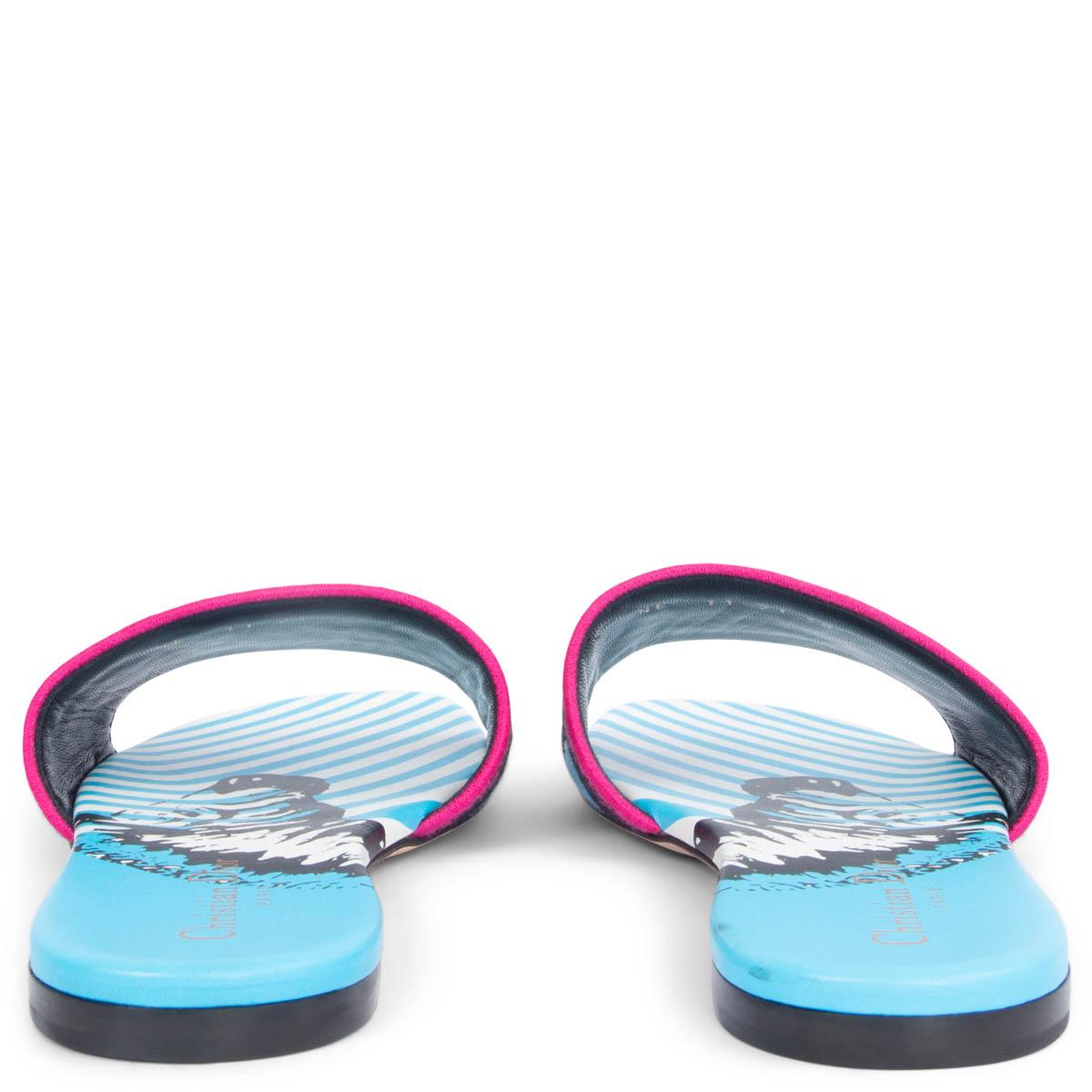 Women's CHRISTIAN DIOR blue & pink 2022 D-WAY JUNGLE POP Slides Sandals Shoes 38