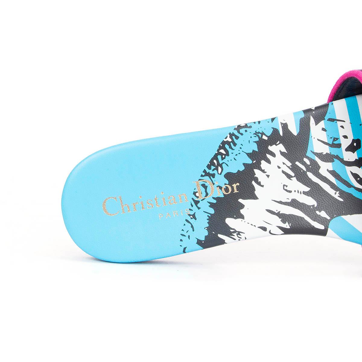 CHRISTIAN DIOR blue & pink 2022 D-WAY JUNGLE POP Slides Sandals Shoes 38 3