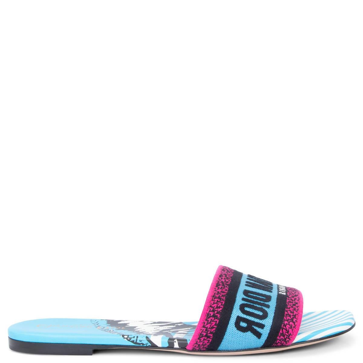 CHRISTIAN DIOR blue and pink 2022 D-WAY JUNGLE POP Slides Sandals Shoes 38  at 1stDibs