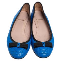Christian Dior Blaue gesteppte My Dior Ballettschuhe aus Cannage Leder Größe 37,5