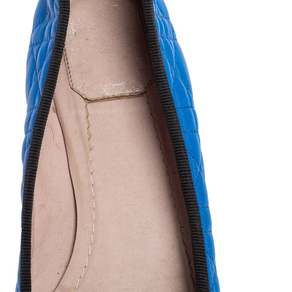 Christian Dior Blue Quilted Cannage Leather My Dior Ballet Flats Size 37.5 In Good Condition In Dubai, Al Qouz 2