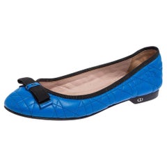 Christian Dior Blue Quilted Cannage Leather My Dior Ballet Flats Size 37.5