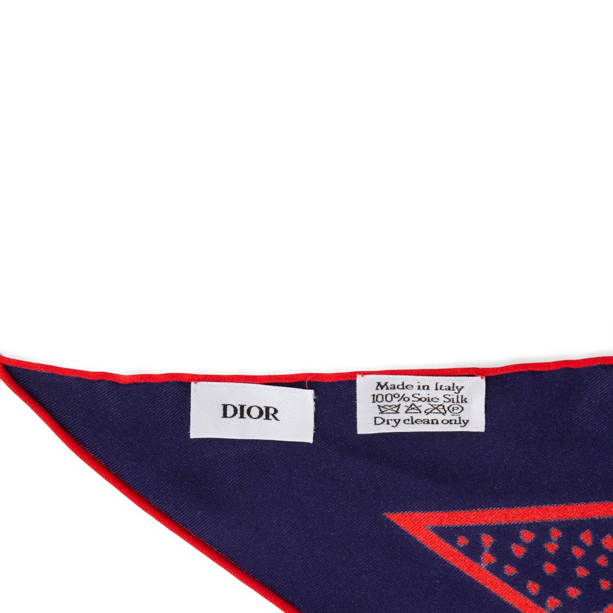 CHRISTIAN DIOR blue & red silk HEART-PRINT TRIANGLE Scarf For Sale 2