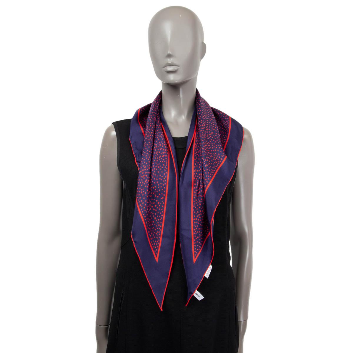 CHRISTIAN DIOR blue & red silk HEART-PRINT TRIANGLE Scarf For Sale 3