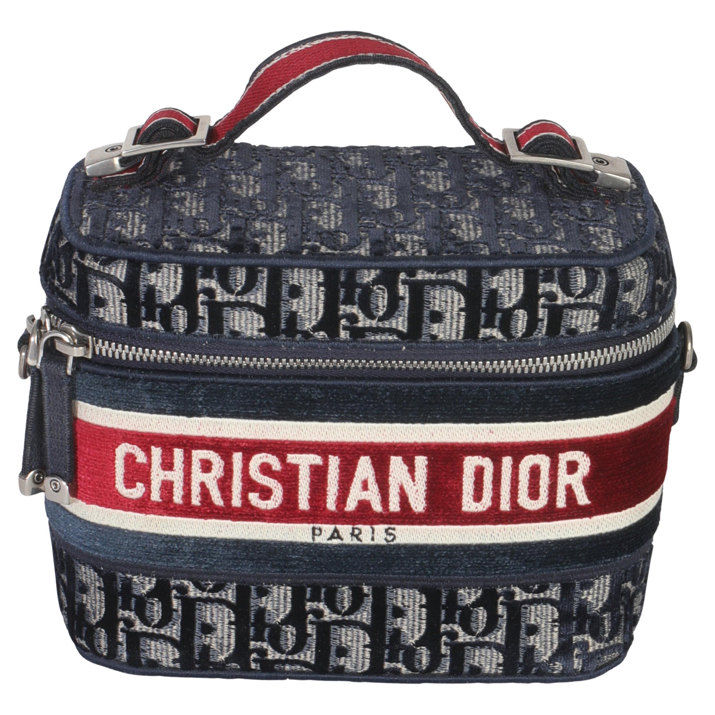 Christian Dior Blue Red Velvet Oblique Diortravel Vanity Case For Sale