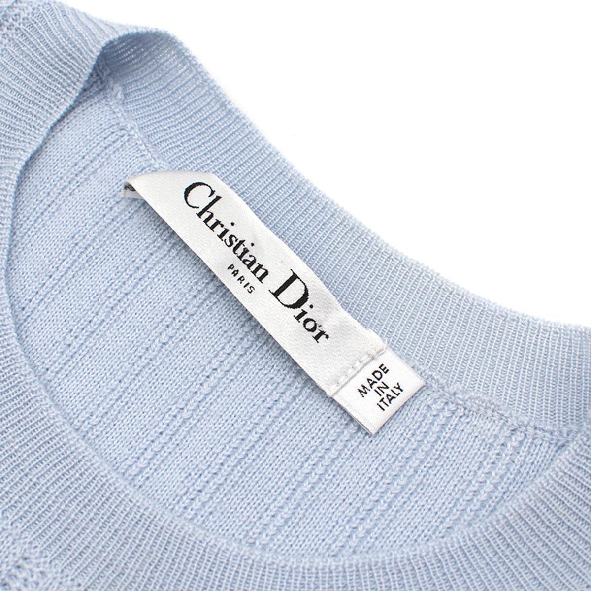Women's  Christian Dior Blue Ribbed Knit Cashmere, Wool & Silk T-Shirt 8 UK