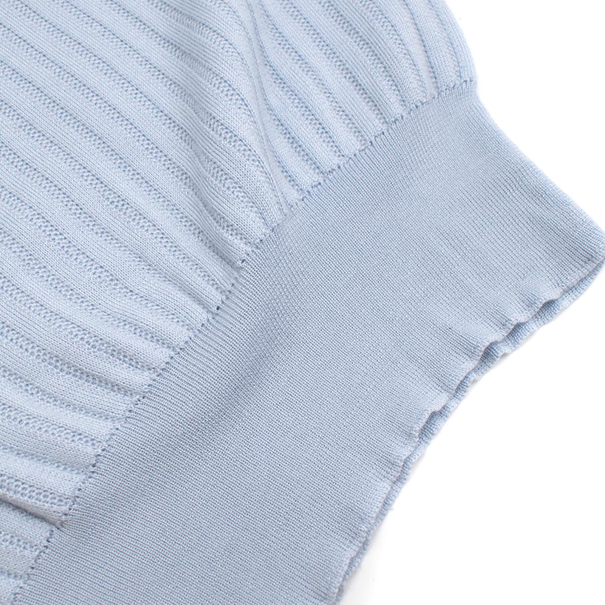  Christian Dior Blue Ribbed Knit Cashmere, Wool & Silk T-Shirt 8 UK 2