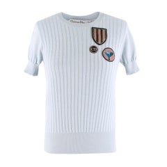 Christian Dior Blue Ribbed Knit Cashmere, Wool 
Silk T-Shirt 8 UK